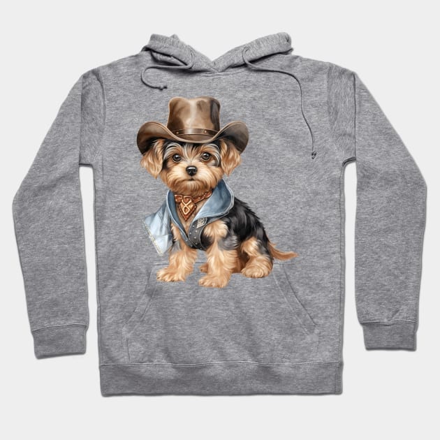 Cowboy Yorkshire Terrier Dog Hoodie by Chromatic Fusion Studio